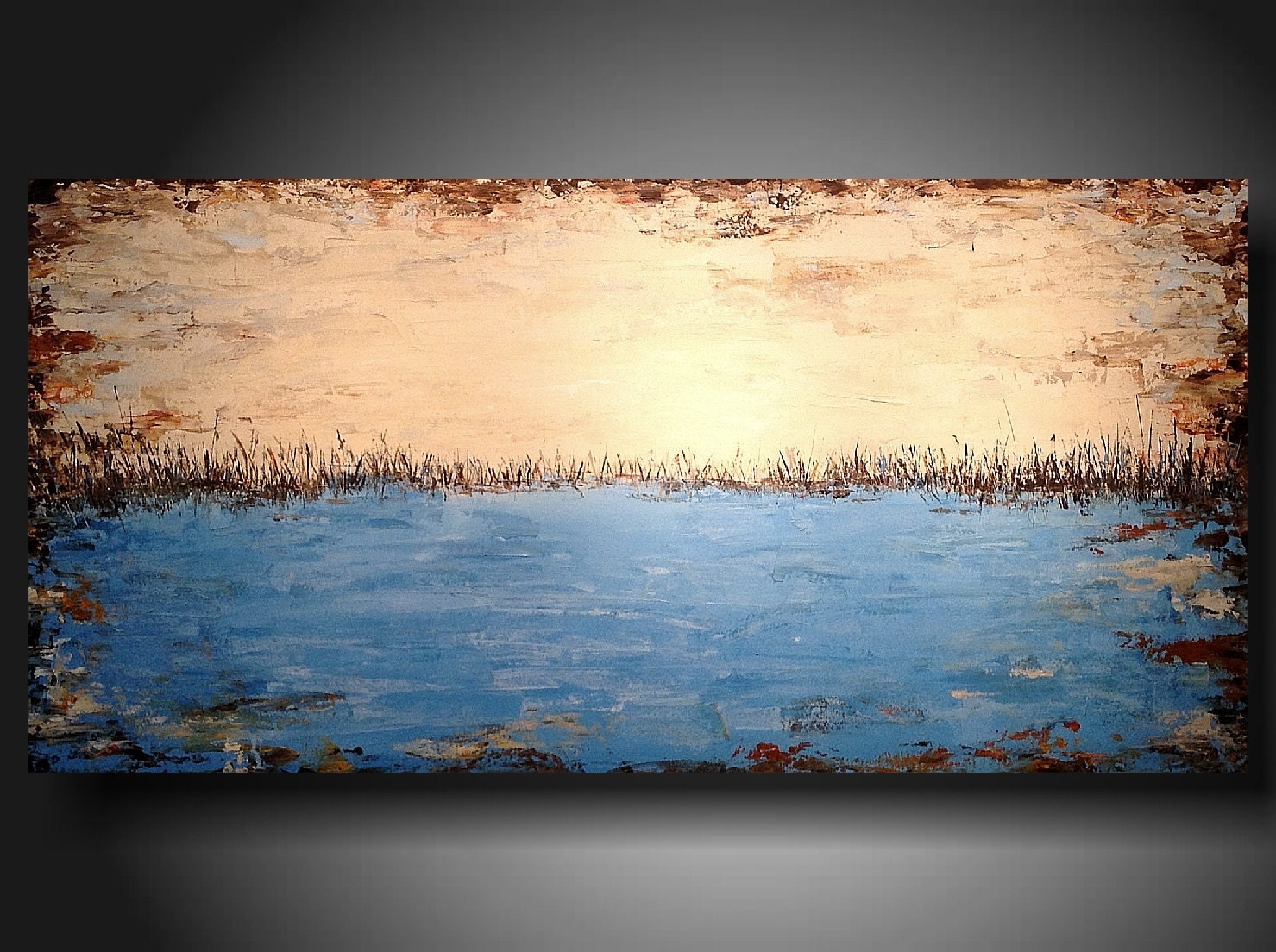 Art Original abstract Painting modern landscape painting  blue art painting large landscape painting 24 X 48