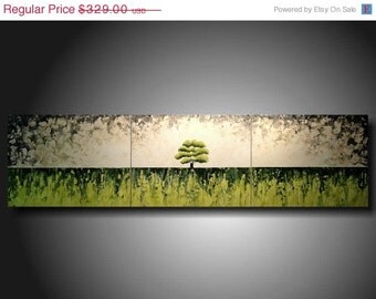 ART PAINTING SALE Art Original 3 piece Painting 16 inches X 60 inches  --------- Textured---