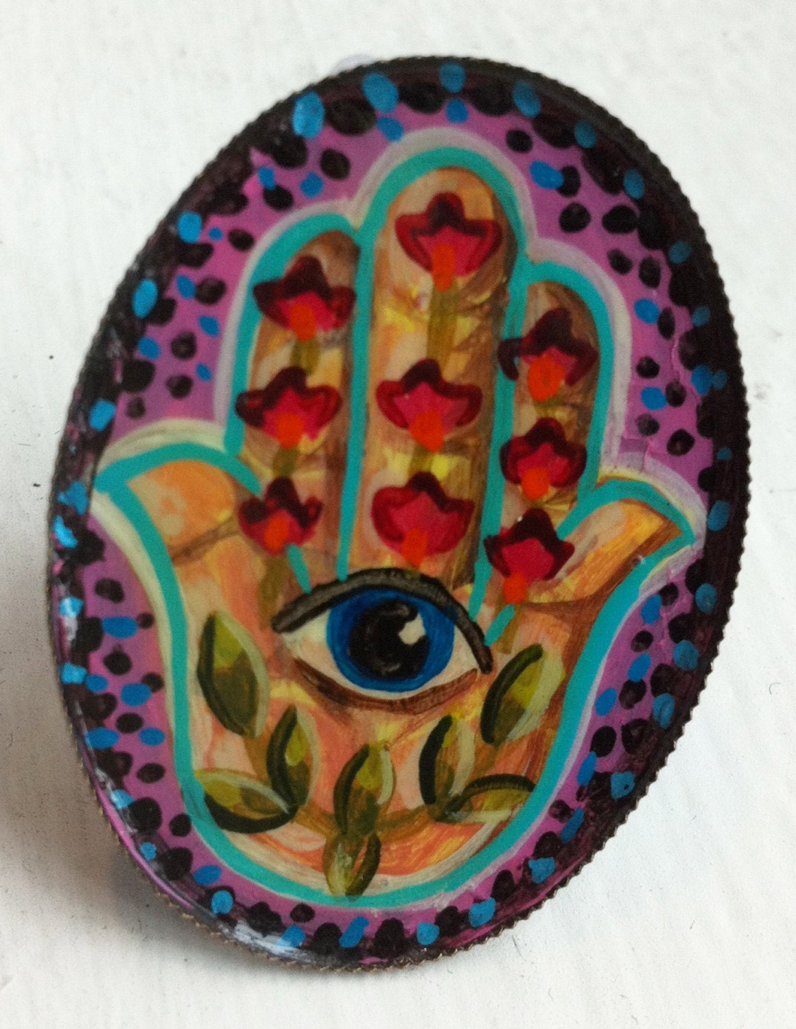 Hand Painted Hamsa Hand Ring With EYE