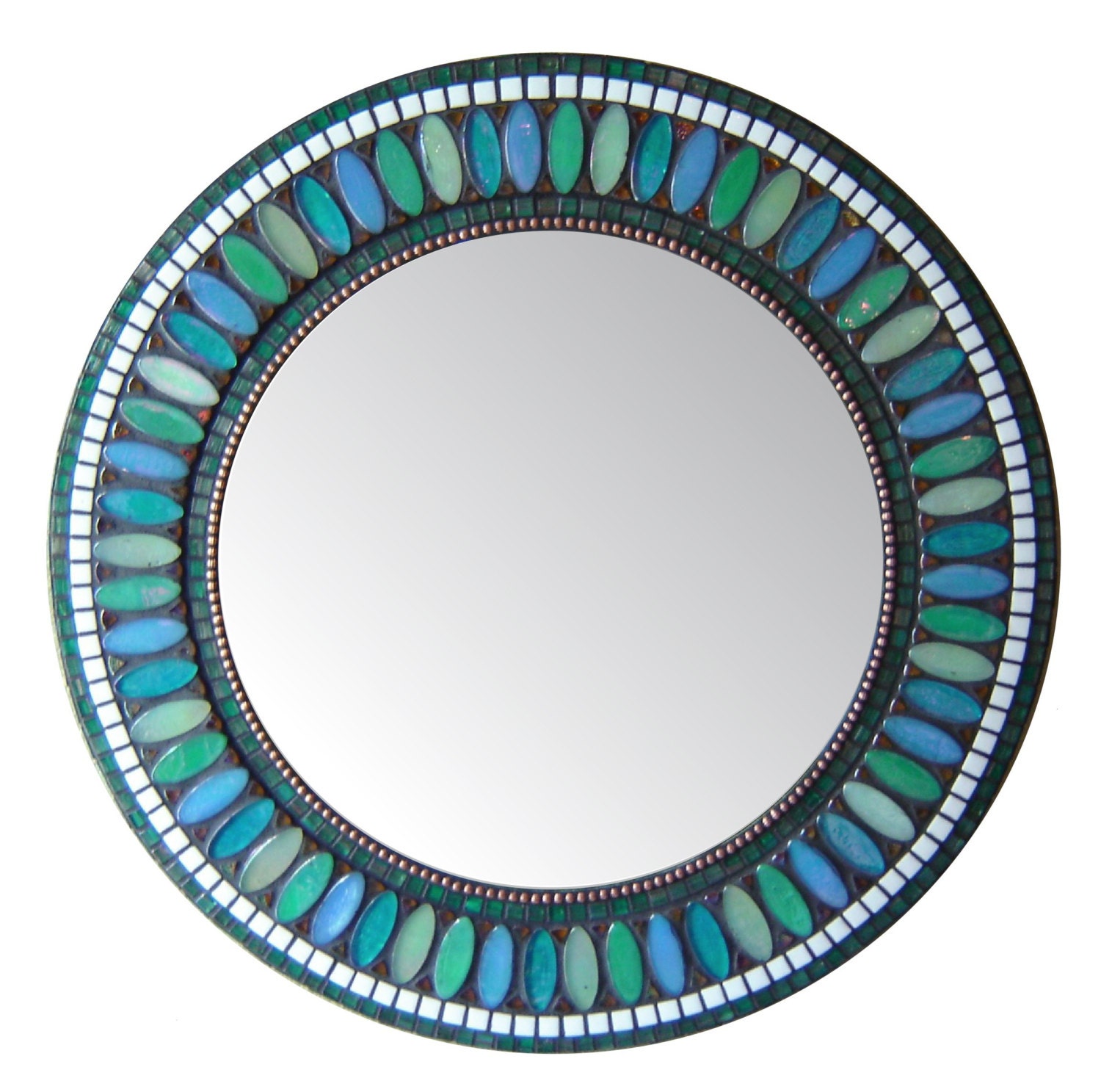 Round Mosaic Mirror Teal Blue Sea Green by opusmosaics on Etsy