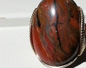 Red Lava Ring, Volcano, Gold Fill, Natural Jasper, Fire Stone, Hot Lava, Bold Gold Ring, Brick Red, Conversation Piece, Wire Wrapped Jewelry