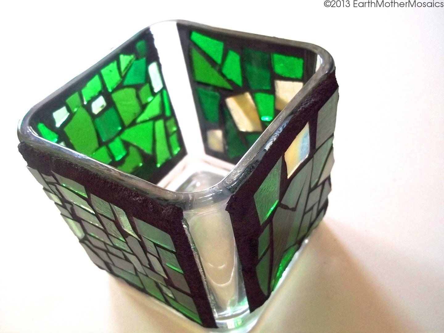 Mosaic Candle Holder: Stained Glass Mosaic, Spring Green