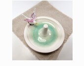 Winged dove wedding ring holder, ceramic engagment ring bowl, memorial, bridal jewelry dish