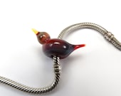 Artisan handmade SRA big hole bracelet bead, Lampwork glass European charm bird bead, burgundy - Raspberry BHB