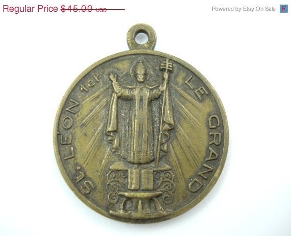 On Sale 25% Off French Antique Saint Léon de Westmount Bronze Catholic Medal - Large Scapular Medal - LL49