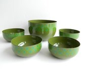 5 Mid Century Modern Green Blue Enamel Vefa Bowls