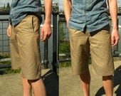 Handmade Mens Khaki two panel darted shorts-Edition of two-made to order