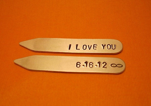 Collar Stays-  2 1/4" hand stamped aluminum collar stays custom made and personalized for you