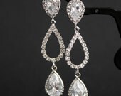 Wedding Jewelry Bridal Earrings Cubic Zirconia with Teardrop Silver Posts Wedding Earrings