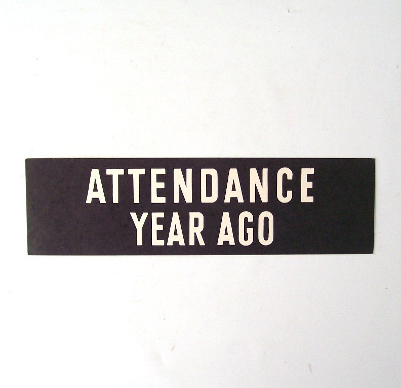 vintage church poster board sign attendance year ago paper ephemera industrial letterpress retro home decor black & white
