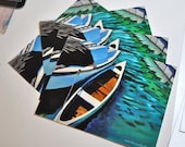 Art Print Postcards - Set of 6 - with envelopes - Santa Barbara Harbor Canoe