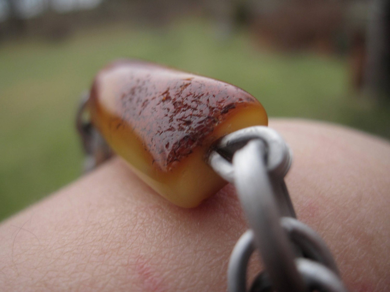 Beach Stone Bracelet Rough Pebble Gemstone Jewelry Chain Aluminum Matt Raw Charm Amber Butterscotch Gray Birthday Gift For her Toggle Clasp