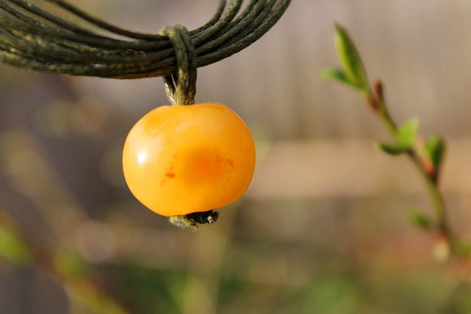Apple Necklace Yellow Amber Pendant Green Linen Natural Baltic Amber Summer Jewelry Fruit Harvest Sun Warm eco friendly