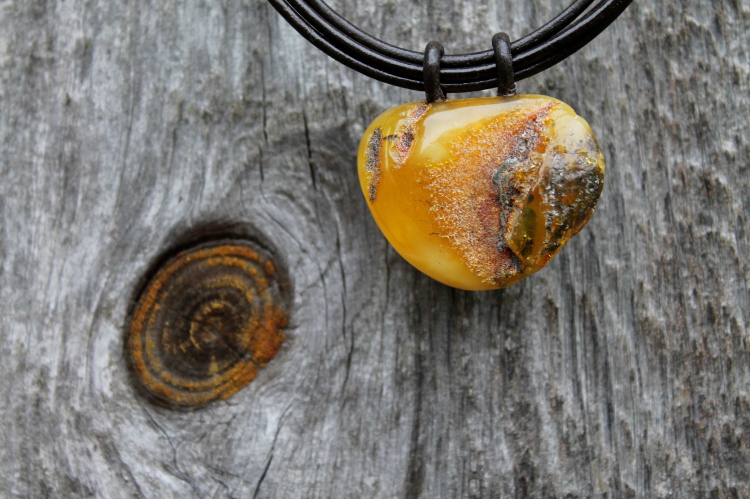 Raw Amber Pendant Leather Mens Necklace Tribal Jewelry African Rough Stone Huge Baltic Amber Butterscotch Birthday Fathers Day Gift for him