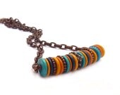 Boho Necklace Mykonos Greek Beads Beaded Bar Choker Mustard Aqua Orange Copper Boho Chic - RockStoneTreasures Boho Necklace Mykonos Greek Beads Beaded Bar Choker Mustard Aqua Orange Copper Boho Chic - RockStoneTreasures