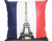 FINAL SALE- Eiffel Tower printed on the French flag Pillow Cover-16"(40cm)
