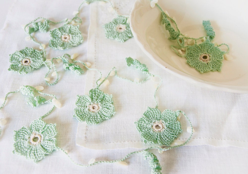 Elegant Wedding Garland - Bridal Decor - Beaded Crochet - Custom Order