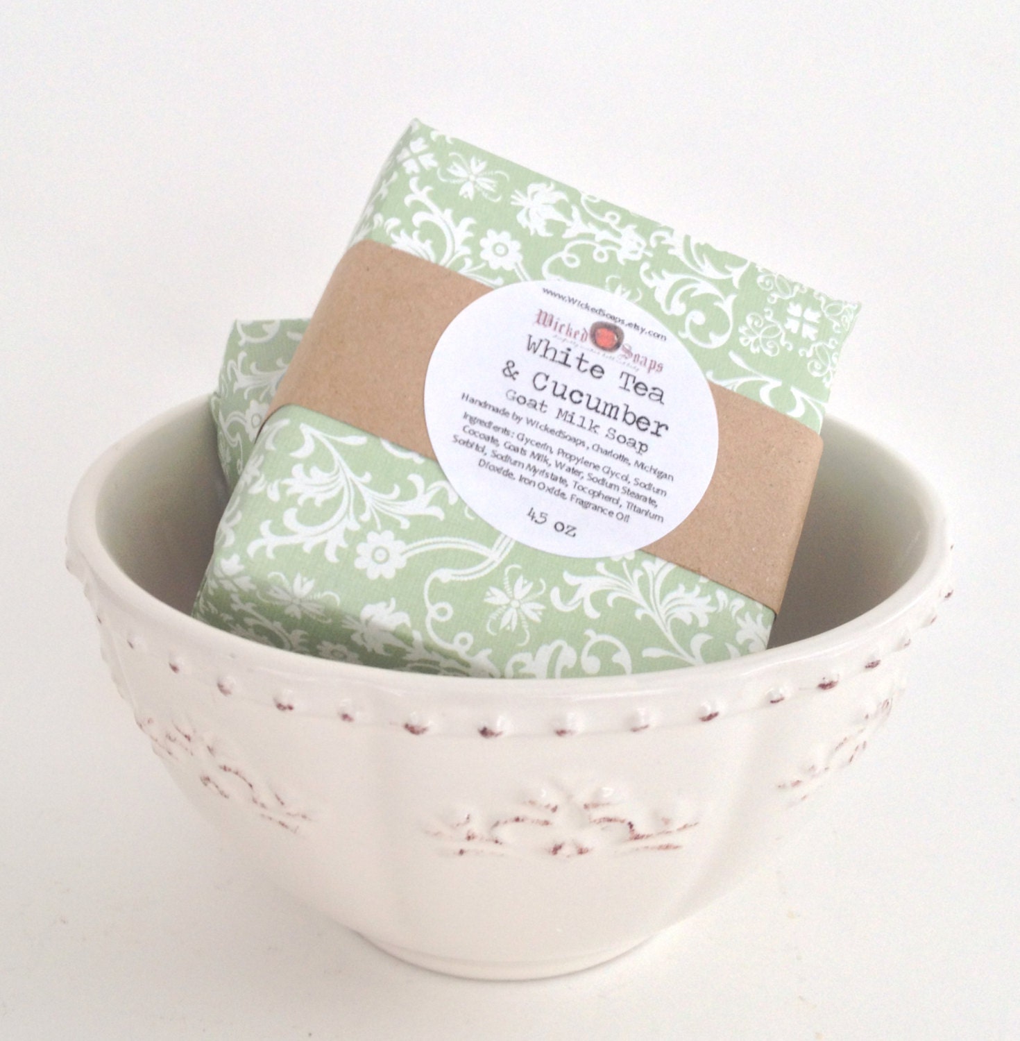 White Tea and Cucumber Goats Milk Soap Bar by WickedSoaps