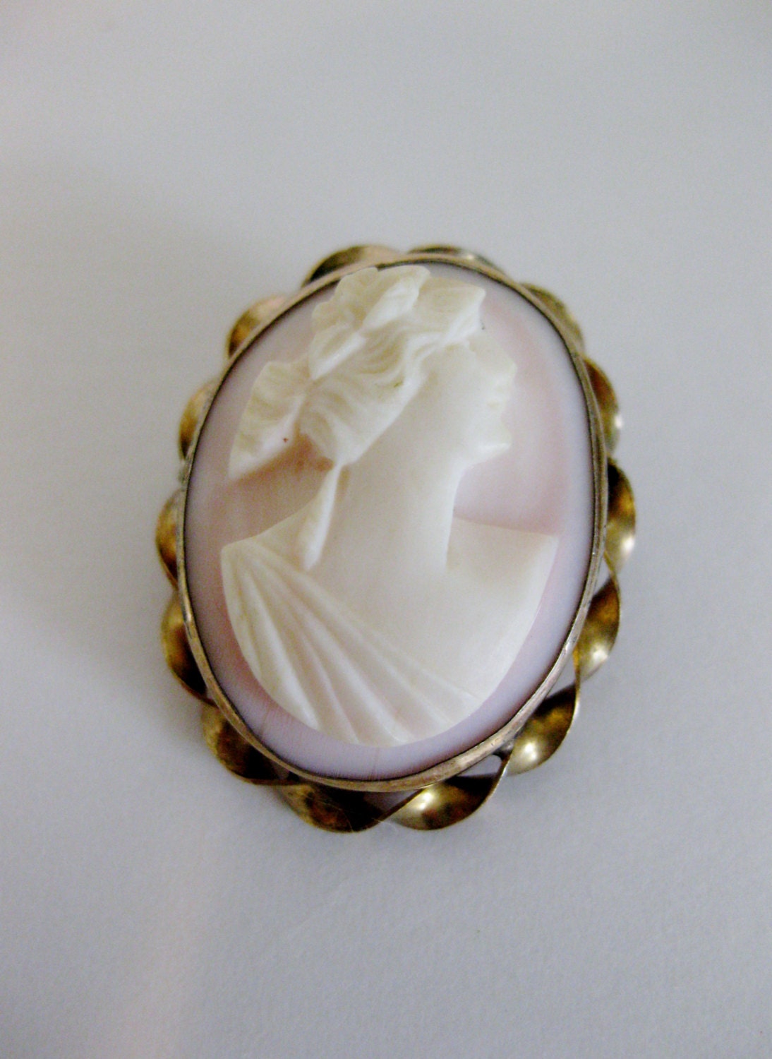Vintage Angel Skin Coral Cameo Brooch