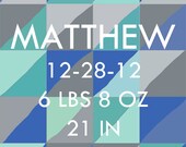 Personalized Blue Triangles Children's Art Print with Name and Birth Statistics- 8 x 10 or 5 x 7