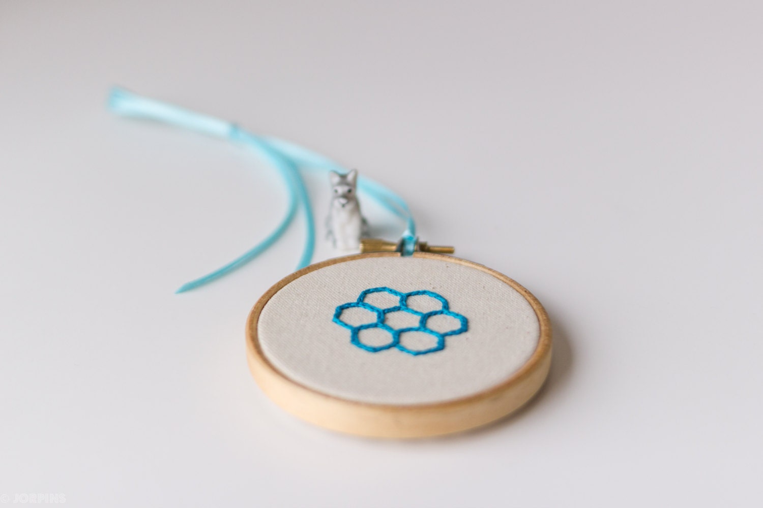 Hexagons - 3" embroidery hoop - Blue turquoise