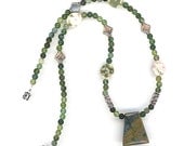 Green Necklace, Gemstones, Fancy Jasper Pendant, Peace Jasper Beads, Agate Gemstone Beads Spring Necklace