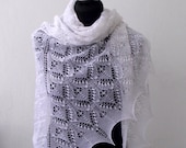 White lace hand knitted wedding shawl with nupps and beads,Queen Silvia lace shawl