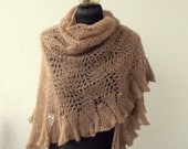 SALE 20% Light Brown  hand knitted lace shawl