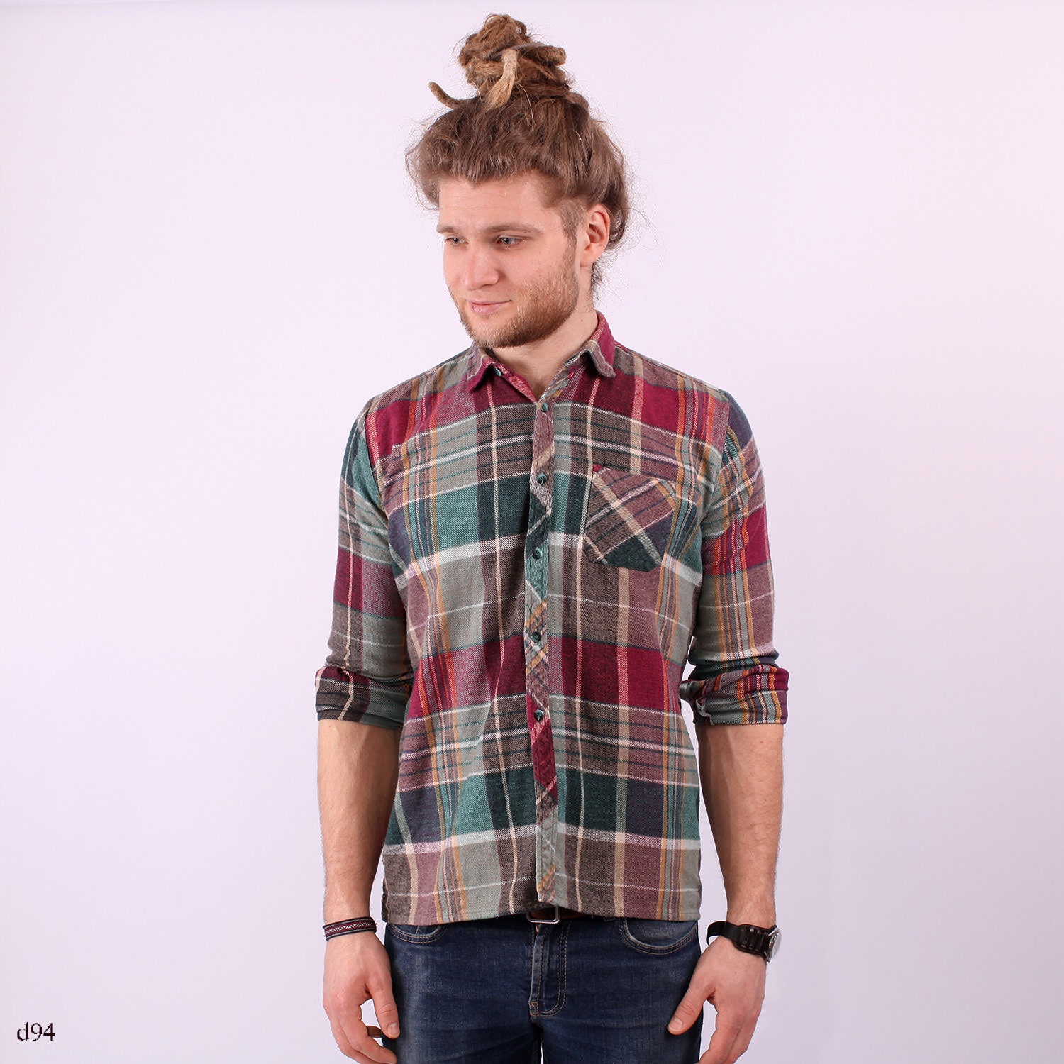 Plaid Flannel Shirt / Checked Mens Shirt / sz XS