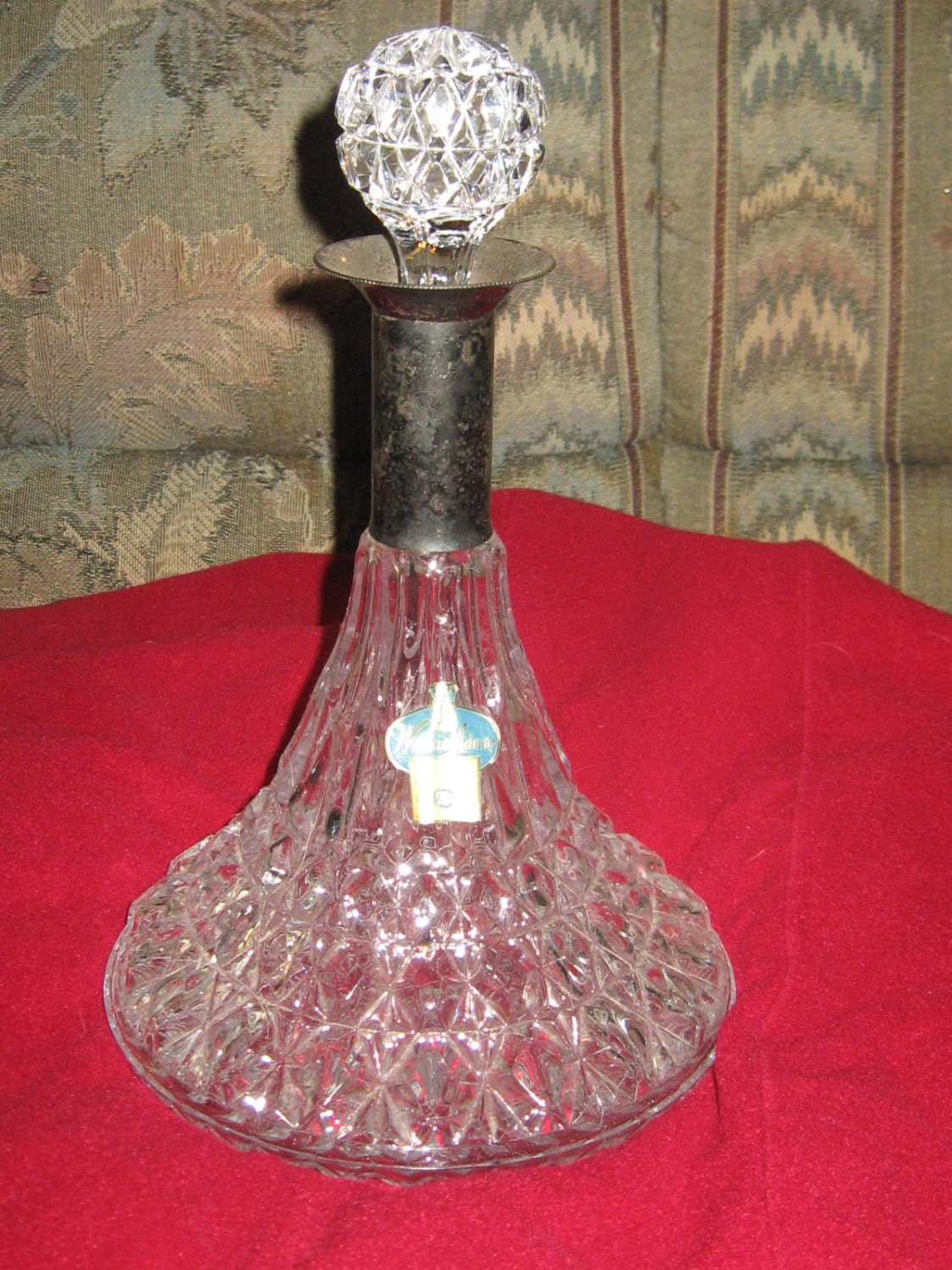 Vintage Lead Crystal Wine Decanter Silver by Linsvintageboutique
