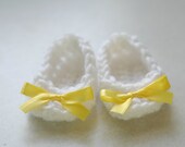 White and Yellow Newborn booties Infant Shoes Baby Girl Slippers Easter Shower Gift Take home Photo prop Baptism Christening