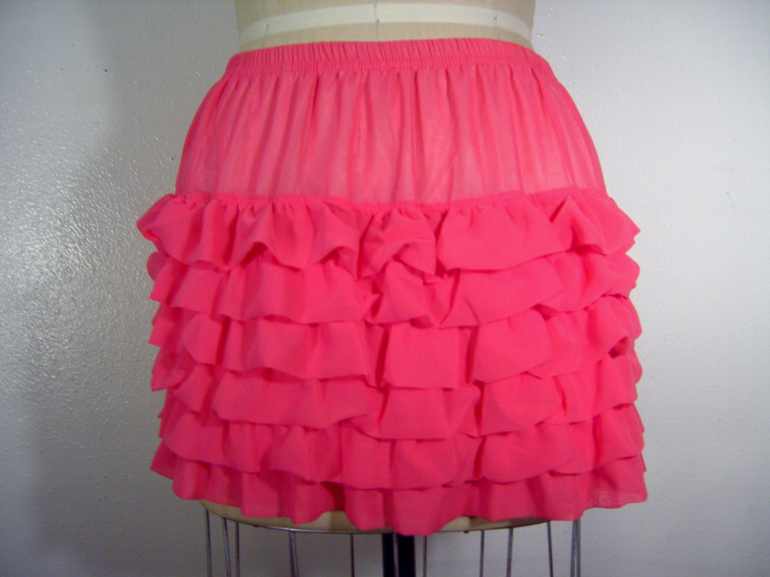 60s NEON pink RUFFLE petticoat slip SKIRT can can