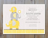 Elephant Baby Shower Invitation / Grey and Yellow  Elephants / Printable DIY Invitation 42812
