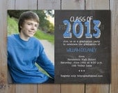 Graduation Chalkboard Photo Invitation / Blue Class of 2013  / Printable DIY Digital Invitation/ Item 52032