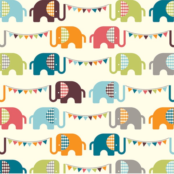 Birch SAFARI SOIREE - Elephun - Organic Cotton Fabric- Check Out These Shipping Rates