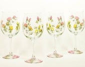 Personalized Bridesmaid Wine Glasses - Hand Painted MultiColor Roses Yellow Peach Pink - Wedding Maid Matron Honor Set of 8 San Diego