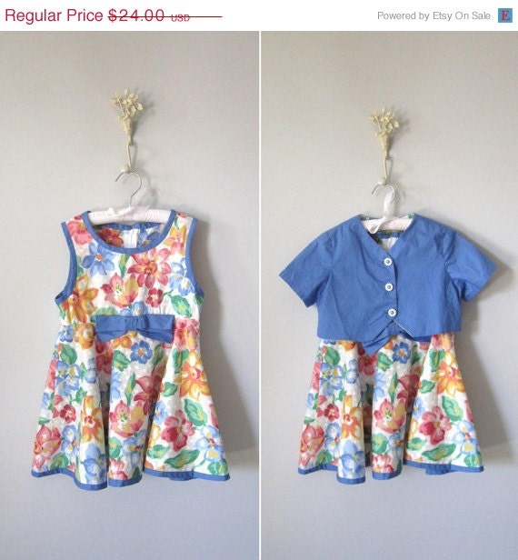 SALE Vintage Girls Dress and Jacket Set // 1960s Floral Little Girl's Spring Dress // size 6, 7