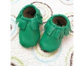 Green Tribal Baby Moccasins soft-soled faux-leather shoes for babies and toddlers re-purposed