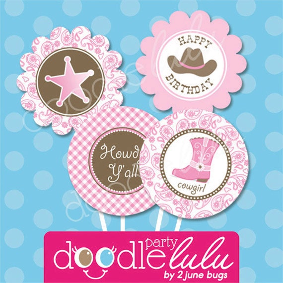 DIY Printable Cowgirl Party Circles / CUPCAKE toppers - 8 Designs from DOODLELULU by 2 june bugs Il_170x135