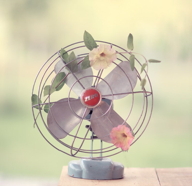 Still Life of a Vintage Fan with Summer Greens 8x8 or 8x10