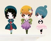 Dress Up Dolls (3 Small) Fabric (not vinyl) Wall Stickers by Adolie Day