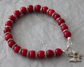 Red Coral Bracelet, Beaded Bracelet, Charm Bracelet, Sterling Silver Spacers Bracelet, Butterfly Charm