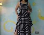 My Way...Sleeveless Black & Grey Graphic Printed Stretch cotton Maxi Dress Women Sun Dress Beach Cover Dress