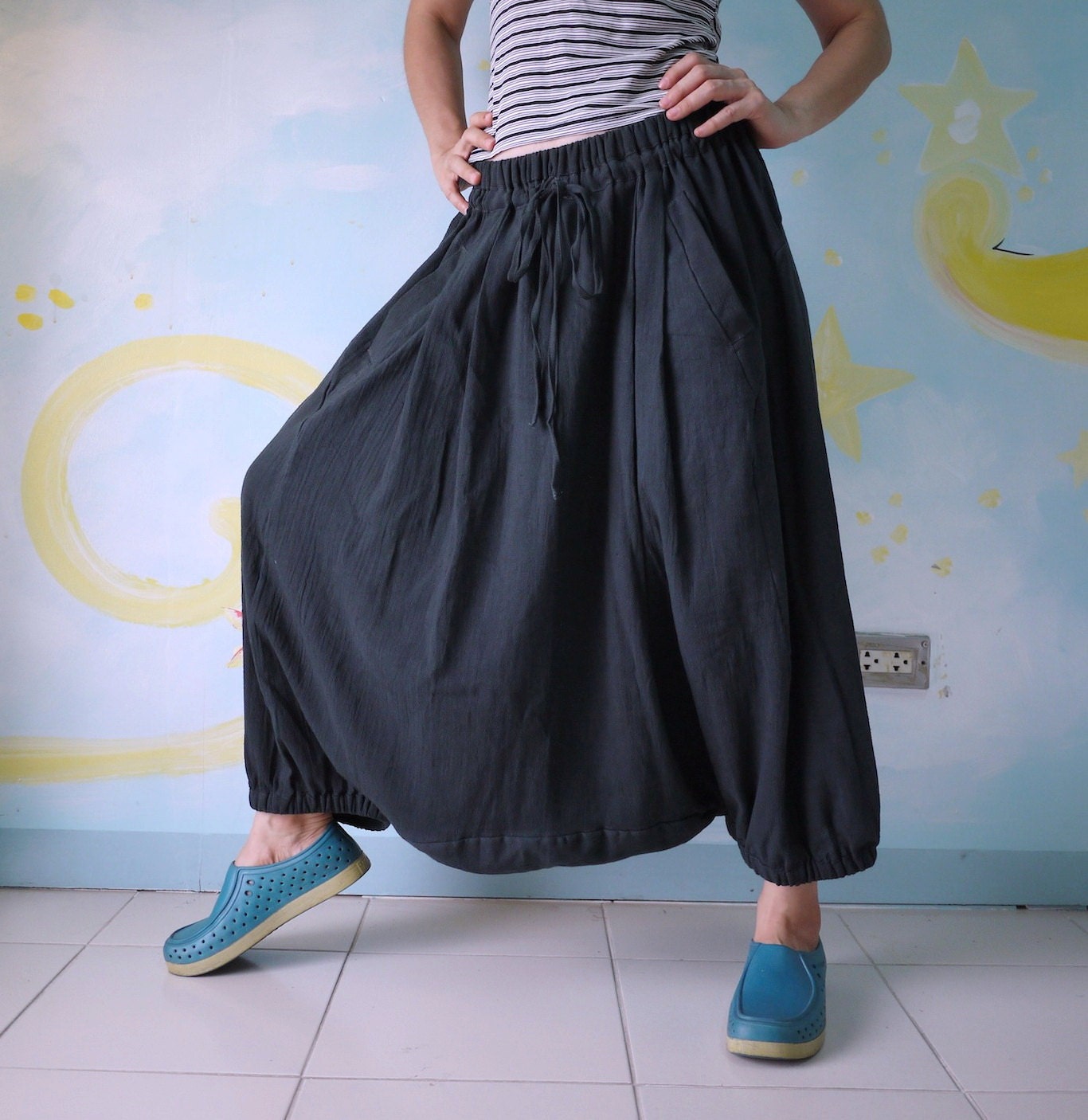 Reserved List For Nord....Plus Size - You & Me...Dark Charcoal Cotton Boho Funky Unisex Pants
