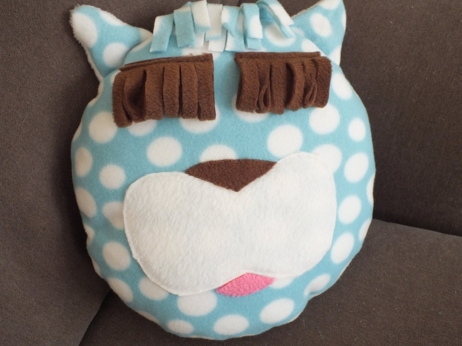 Fleece Animal Pillow in Teal and Brown for Child Washable Removable