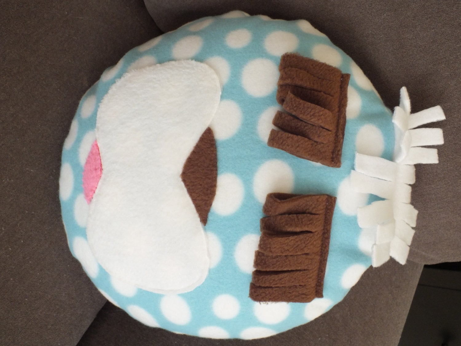 Fleece Animal Pillow in Teal and Brown for Child Washable Removable