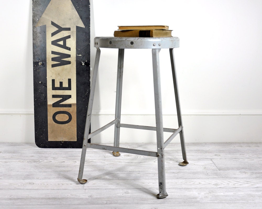 Vintage Industrial Metal Stool / Industrial Decor