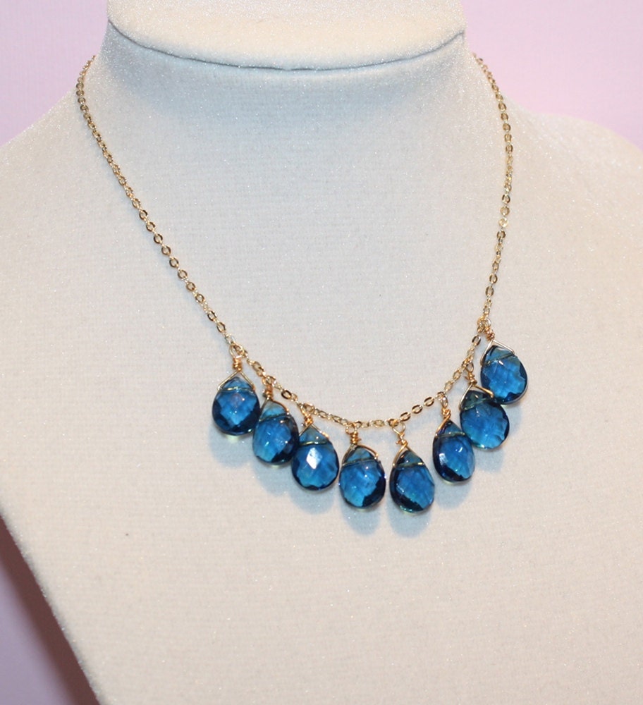 Blue and Gold Teardrop Statement Necklace
