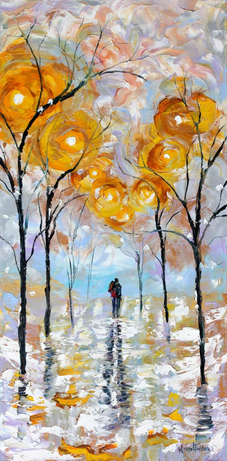 Original Oil Winter Romance Landscape palette knife painting ABSTRACT modern texture fine art impressionism by Karen Tarlton