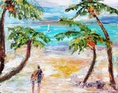 Original Tropical Romance palette knife painting impressionism oil on canvas fine art by Karen Tarlton